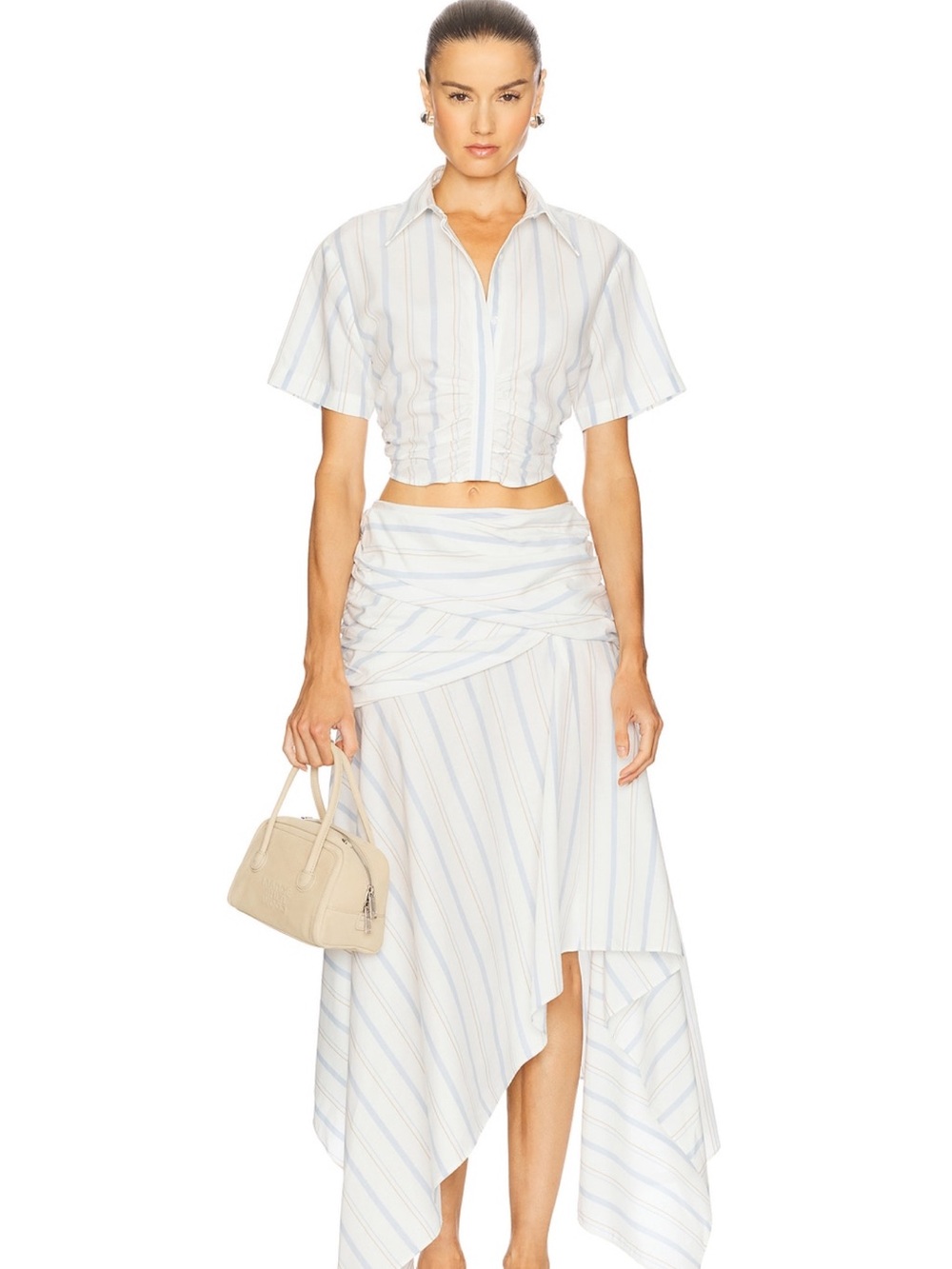 Camila Coelho White and Light Blue Striped Asymmetric TWO PIECE SET (DIFF SIZES)